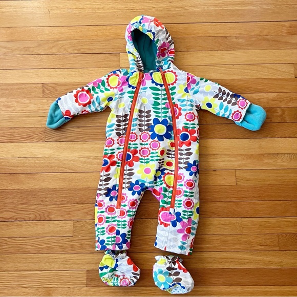 Baby Boden Other - Baby Boden Colorful Floral One Piece Snowsuit Booties Fleece Lined 12-18